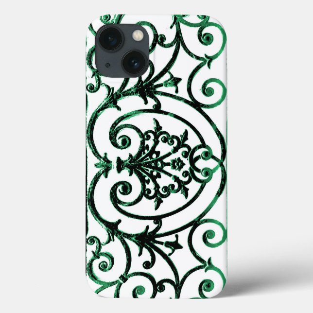 Green and white scrollwork pattern Case-Mate iPhon iPhone Case (Back)