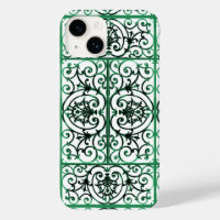 Green and white scrollwork pattern