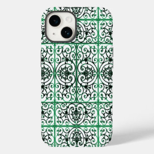 Green and white scrollwork pattern iPhone 14 case