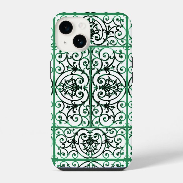 Green and white scrollwork pattern iPhone case (Back)