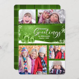 Green and White Season's Greetings 5-Photo Holiday Card