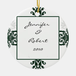 Green and White Silver Damask Ceramic Tree Decoration