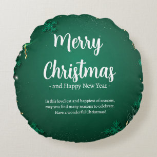 Green and White Simple Christmas Day Best (16") Round Cushion