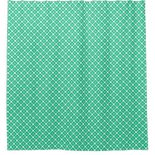 Green and white simple floral pattern retro shower curtain