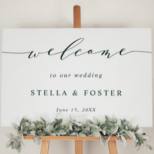 Green and White Simple Wedding Welcome Sign