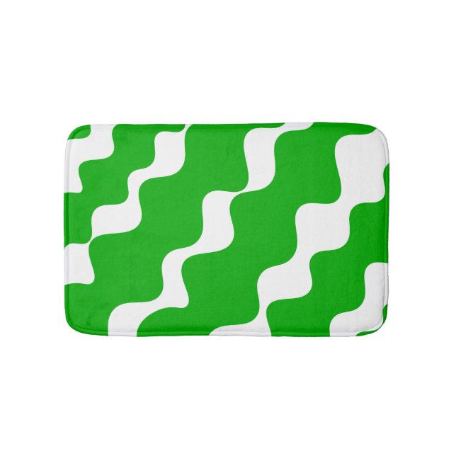 Green and white slanting waves pattern  bath mat (Front)