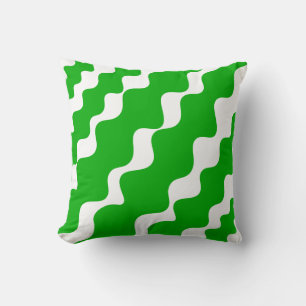 Green and white slanting waves pattern cushion