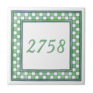 Green and White Small House Number Tile