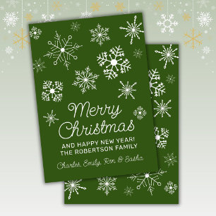 Green and White Snowflakes Christmas Holiday Card