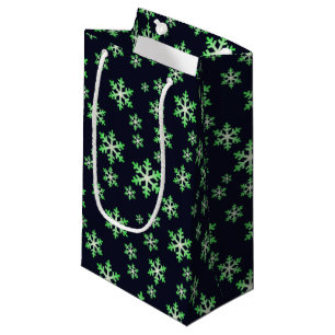 Green and White Snowflakes w/Blue Background Small Gift Bag