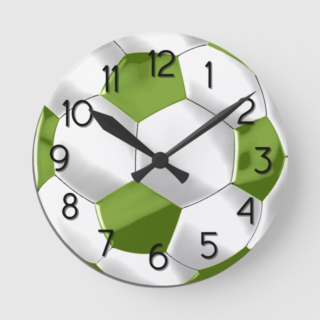 Green and White Soccer Ball Round Clock (Front)