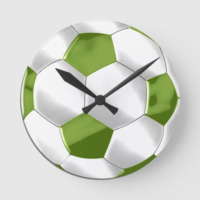 Green and White Soccer Ball Round Clock (Front)