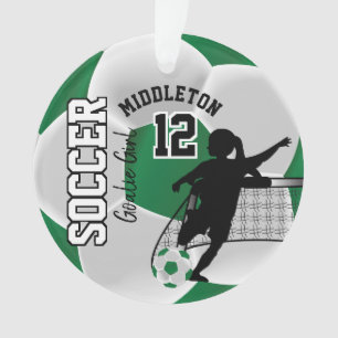 Green and White Soccer Goalie Girl Ornament