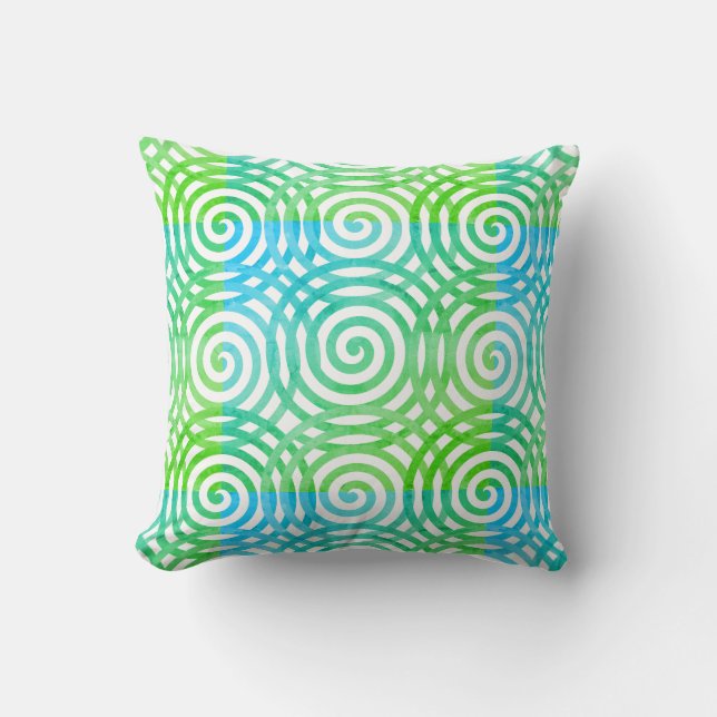 Green and White Spirals Cushion (Front)