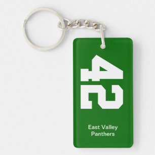Green and White Sports Jersey Number Key Ring
