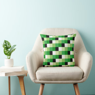 Green and White squares Pattern Cushion