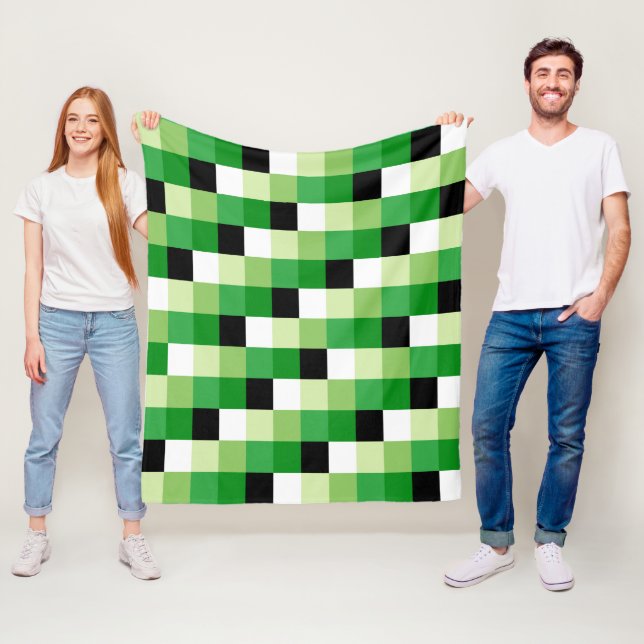 Green and White squares Pattern Fleece Blanket (In Situ)