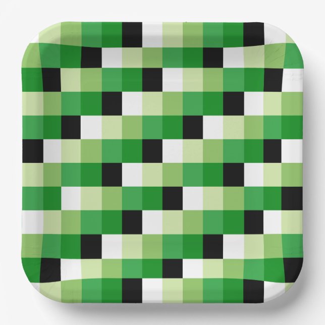 Green and White squares Pattern Paper Plate (Front)