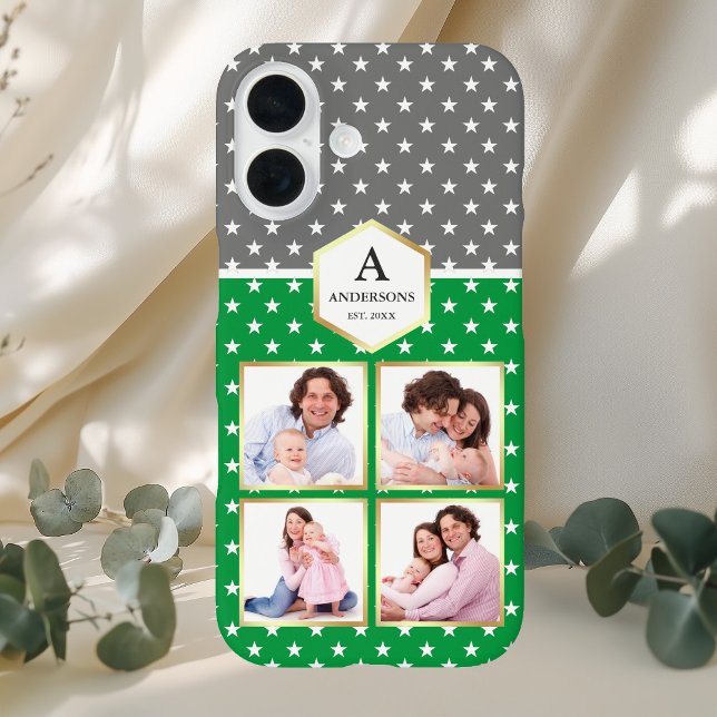 Green and White Stars Pattern Photo Collage Case-Mate iPhone Case (Creator Uploaded)