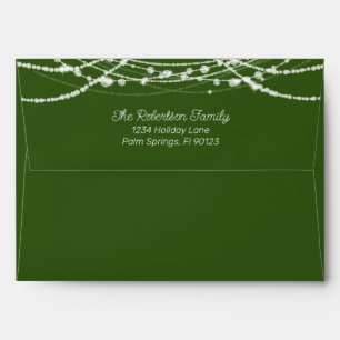 Green and White String Lights Return Address Envelope