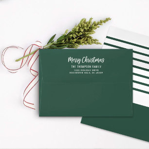 Green and White Stripe Merry Christmas Address Envelope