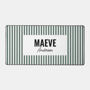 Green and white stripe personalised modern elegant desk mat