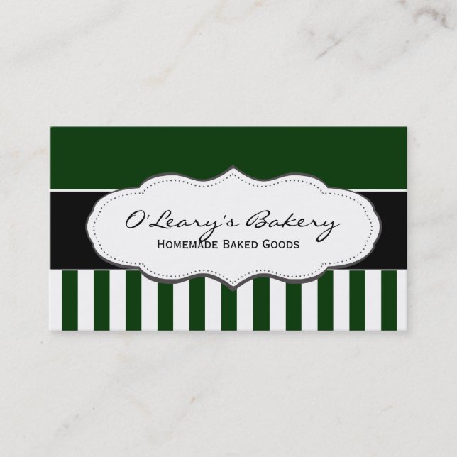 Green and White Striped Business Cards (Front)