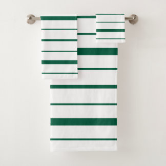 Green and White Striped Design Bathroom Bath Towel Set