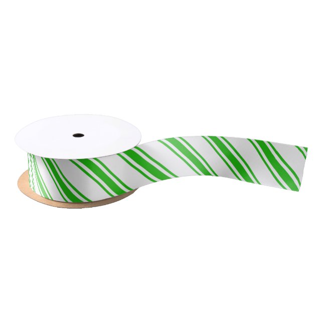 Green And White Striped Pattern Satin Ribbon (Spool)