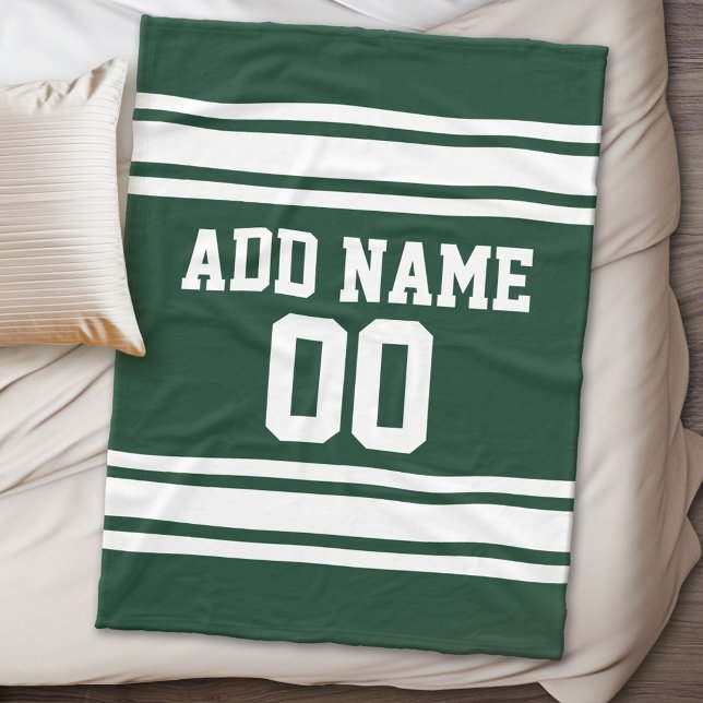 Green and White Striped Sports Jersey Personalised Fleece Blanket (Personalized fleece blanket - Sports Theme)