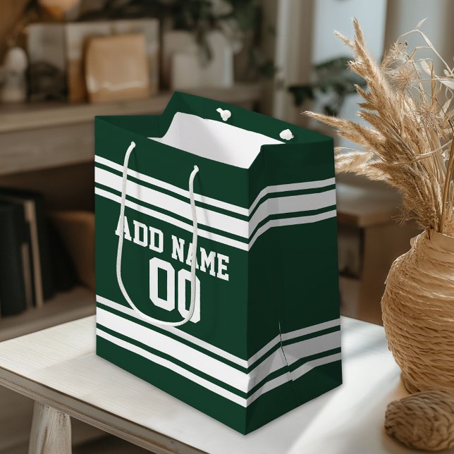 Green and White Striped Sports Jersey Personalised Medium Gift Bag (Custom Gift Bag)