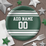 Green and White Striped Sports Jersey Personalised Paper Plate<br><div class="desc">If you are a Fantasy Football team owner,  make your own products and show off to your friends! Or - Do you play High School Football and want a memento? This sports design is perfect for any athlete playing soccer or baseball.</div>
