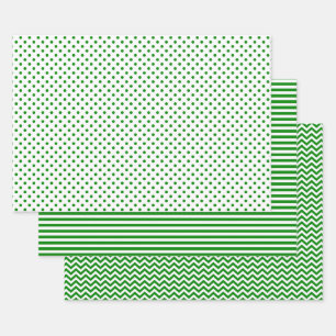 Green and White Stripes Chevron Polka Dots Wrapping Paper Sheet