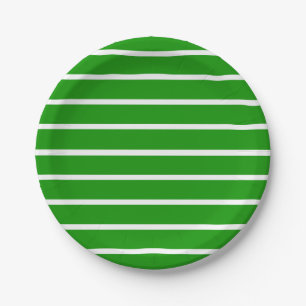 Green and White Stripes Design Paper Plate