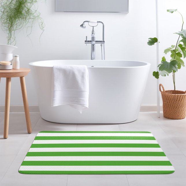 Green and White Stripes | Editable Colours Bath Mat (Creator Uploaded)