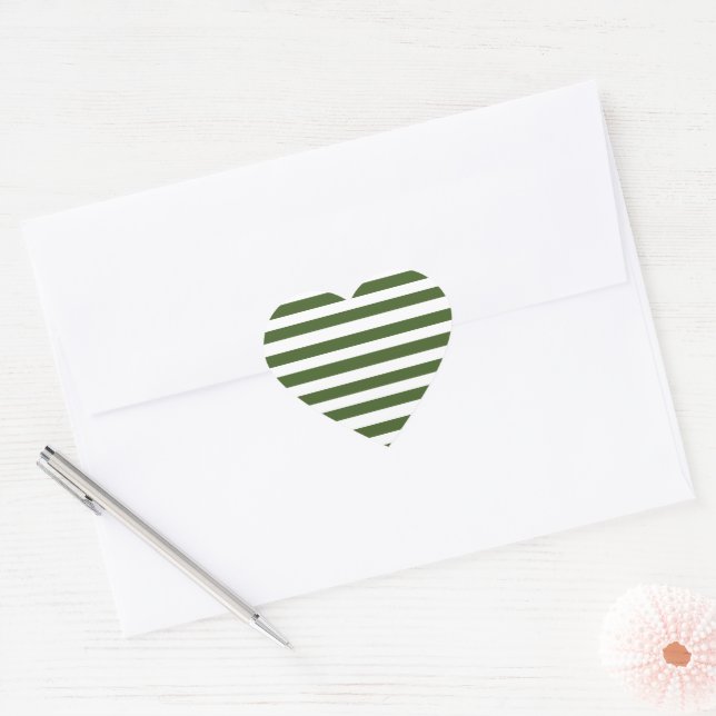 Green and White Stripes Heart Sticker (Envelope)