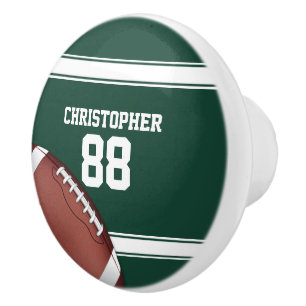 Green and White Stripes Jersey Grid Iron Football Ceramic Knob