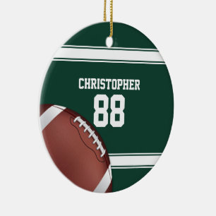 Green and White Stripes Jersey Grid Iron Football Ceramic Tree Decoration