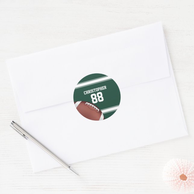 Green and White Stripes Jersey Grid Iron Football Classic Round Sticker (Envelope)