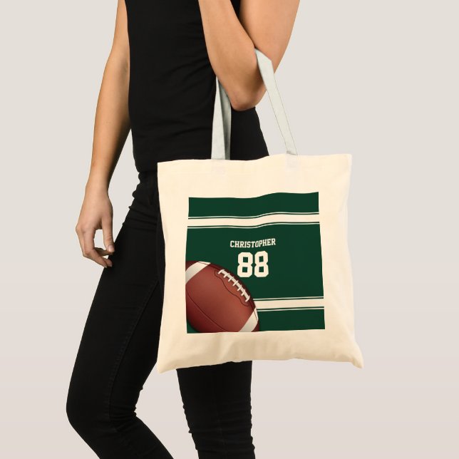 Green and White Stripes Jersey Grid Iron Football Tote Bag (Front (Product))