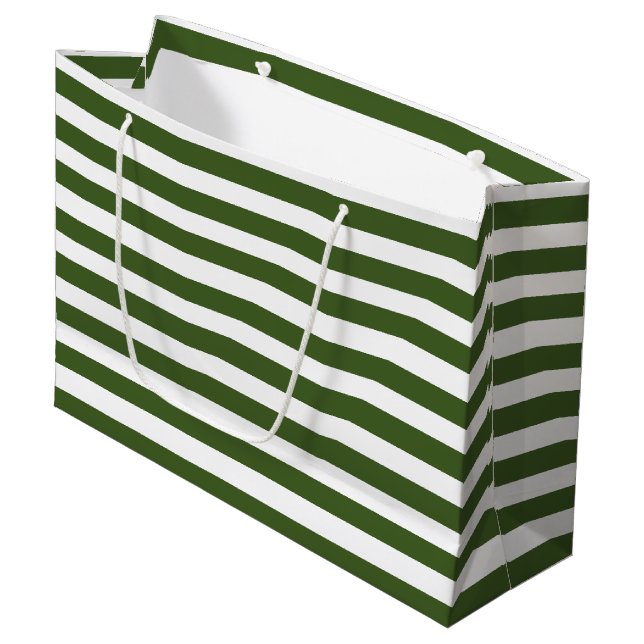 Green and White Stripes Large Gift Bag (Front Angled)