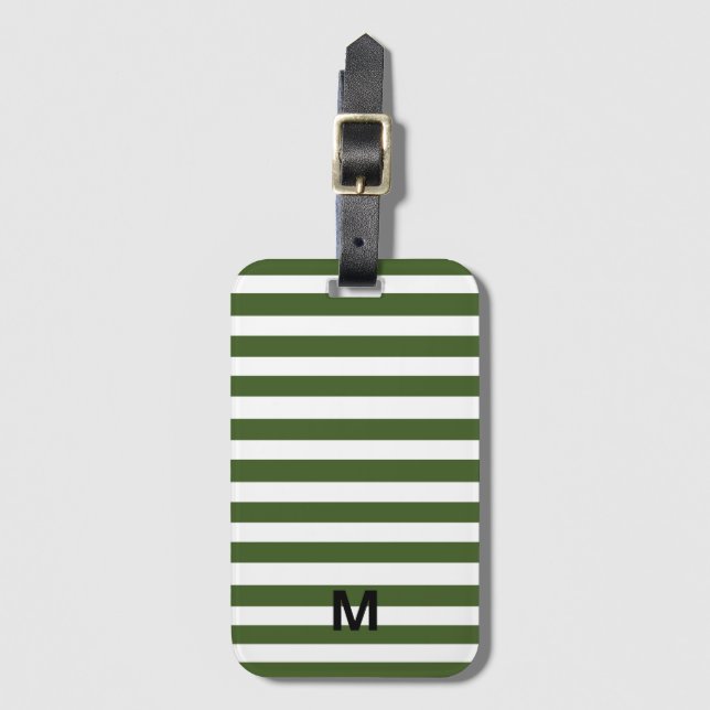 Green and White Stripes Luggage Tag (Front Vertical)
