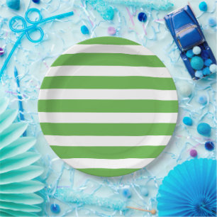 Green and White Stripes Paper Plate