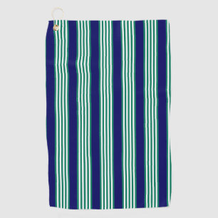 Green and white stripes pattern with navy blue golf towel