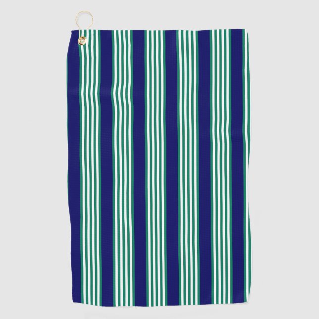 Green and white stripes pattern with navy blue golf towel (Front)