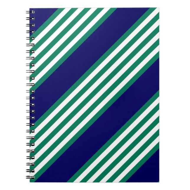 Green and white stripes pattern with navy blue notebook (Front)