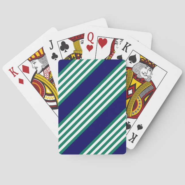 Green and white stripes pattern with navy blue playing cards (Back)