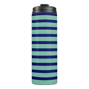Green and white stripes pattern with navy blue thermal tumbler