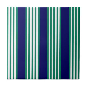 Green and white stripes pattern with navy blue tile