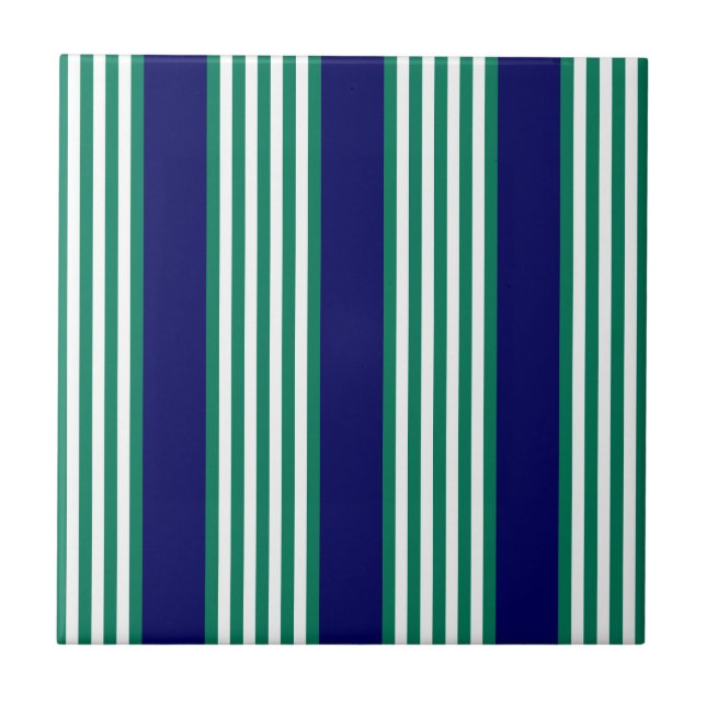 Green and white stripes pattern with navy blue tile (Front)